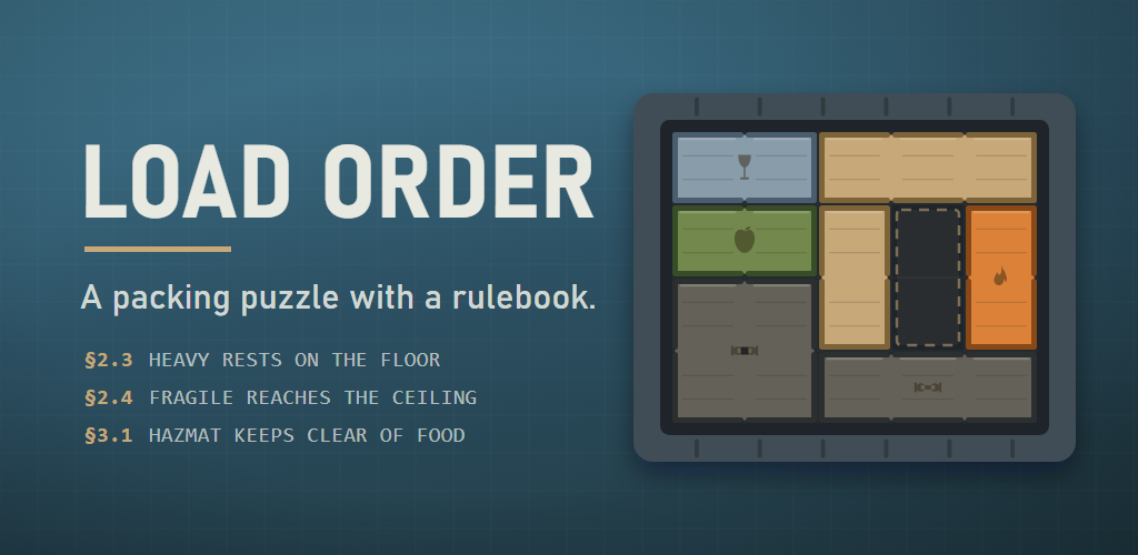 Load Order — a shipping container part-packed with tagged crates